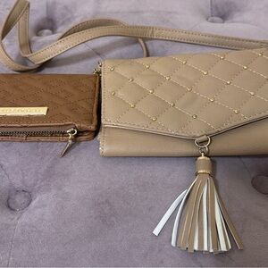 Elegant Quilted Tan and Brown Clutch Set